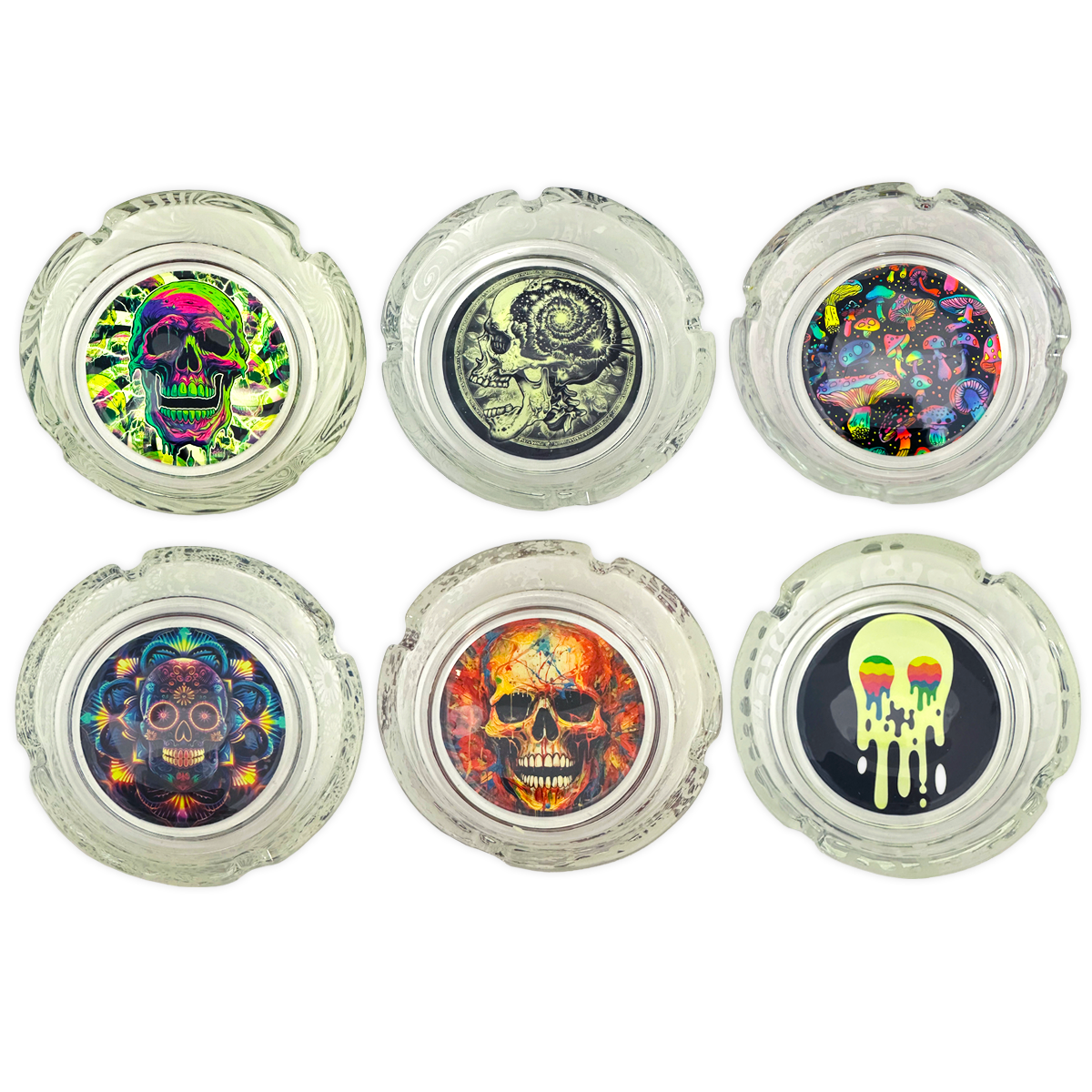 Novelty Closeout - Wholesale Ashtray - Smokezilla Glow in The Dark Glass Ashtray Assortment- 6/Pack0
