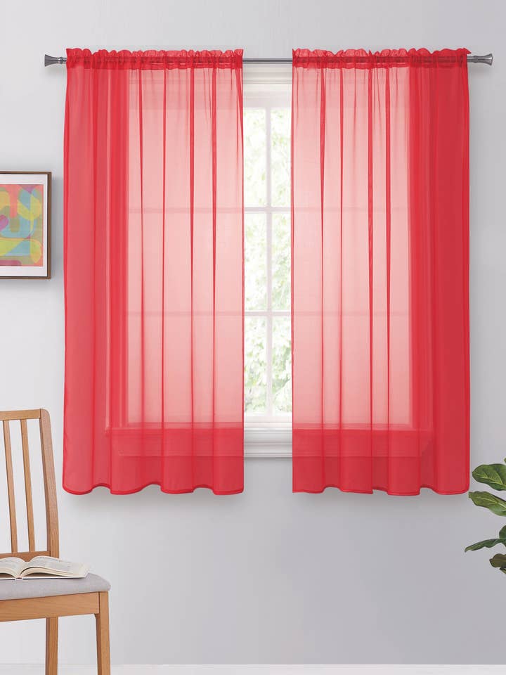 Solid Voile Rod Pocket Sheer Curtains for Bedroom Drapes Set of 2 54" Curtains for Bedroom Panels Window Treatment Home Decor 54" for wholesale by Jenin Home Furnishing Inc