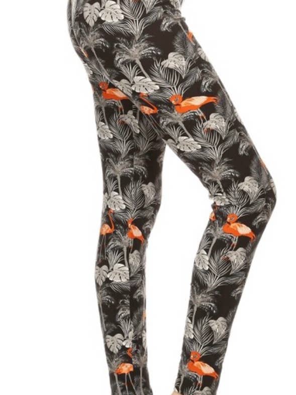 Curvy Leggings mit tropischen Pflanzen & Flamingo-Print in Übergröße für den Großhandel von Love 4 Leggings