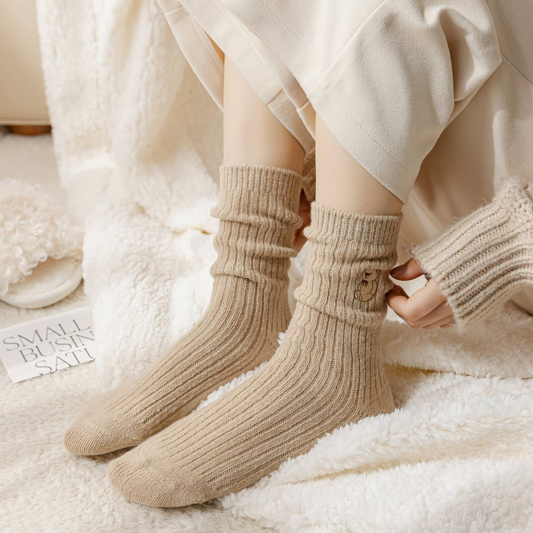 Happy Knits - Wholesale Socks - Women's - Bear Warm Socks - Knitted Cashmere Cozy Socks For Women7