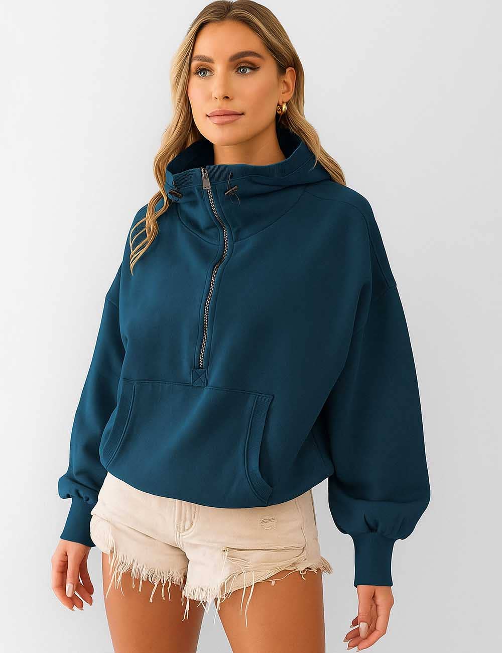 Sweetkama – wholesale Hoodie - Dam – Damtröja med dragkedja, krage, ficka och långa ärmar.1