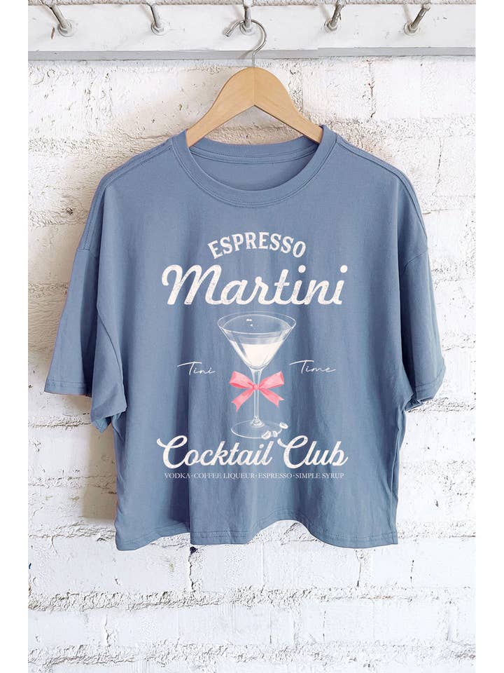 Rustee Clothing - Wholesale Screen Printed T-Shirt - Women's - ESPRESSO MARTINI RIBBON GRAPHIC LONG CROP TOP1