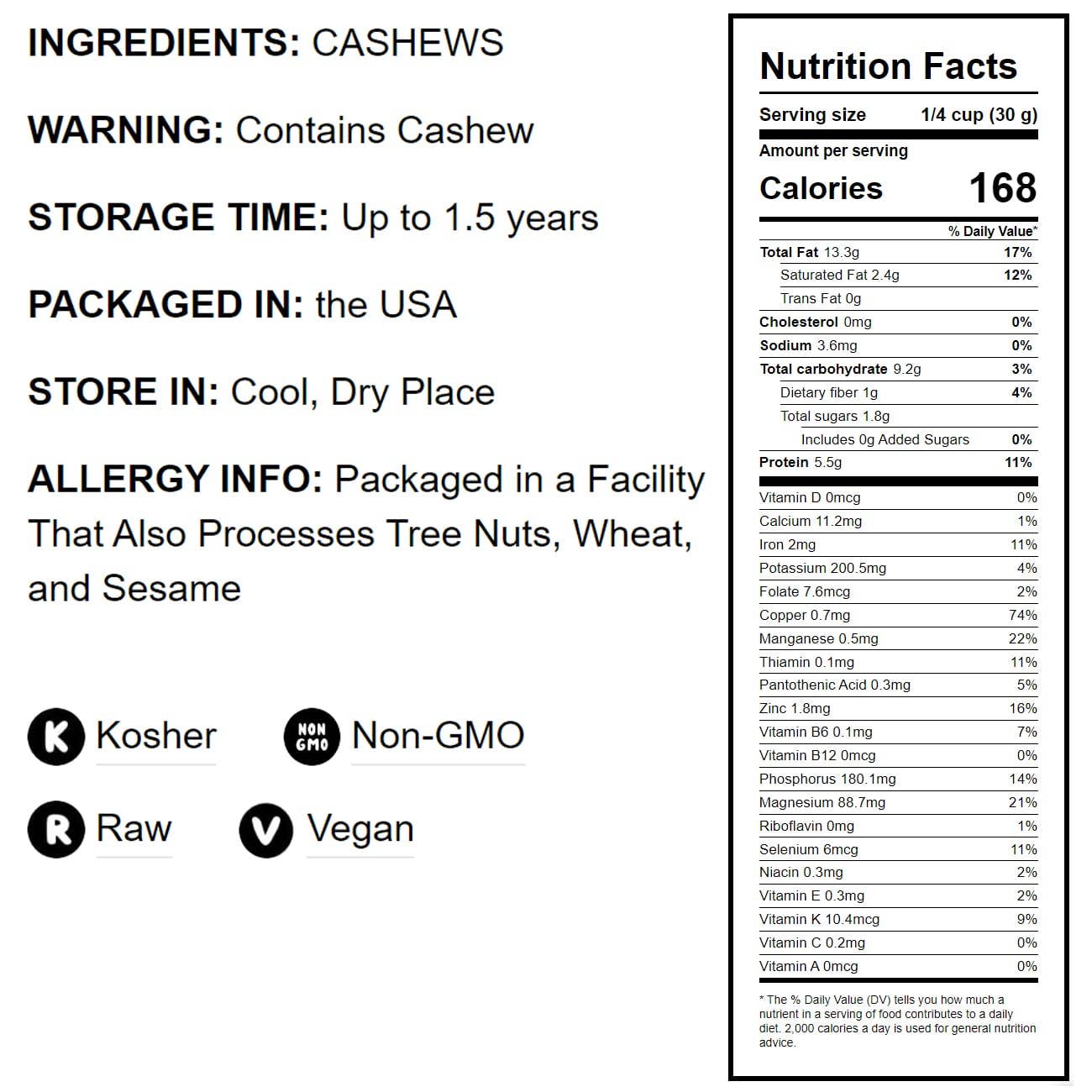 Food To Live – wholesale Nötter – Rå cashewnötter - Icke-GMO-verifierad, Kosher, Osaltad, Storlek W-3204