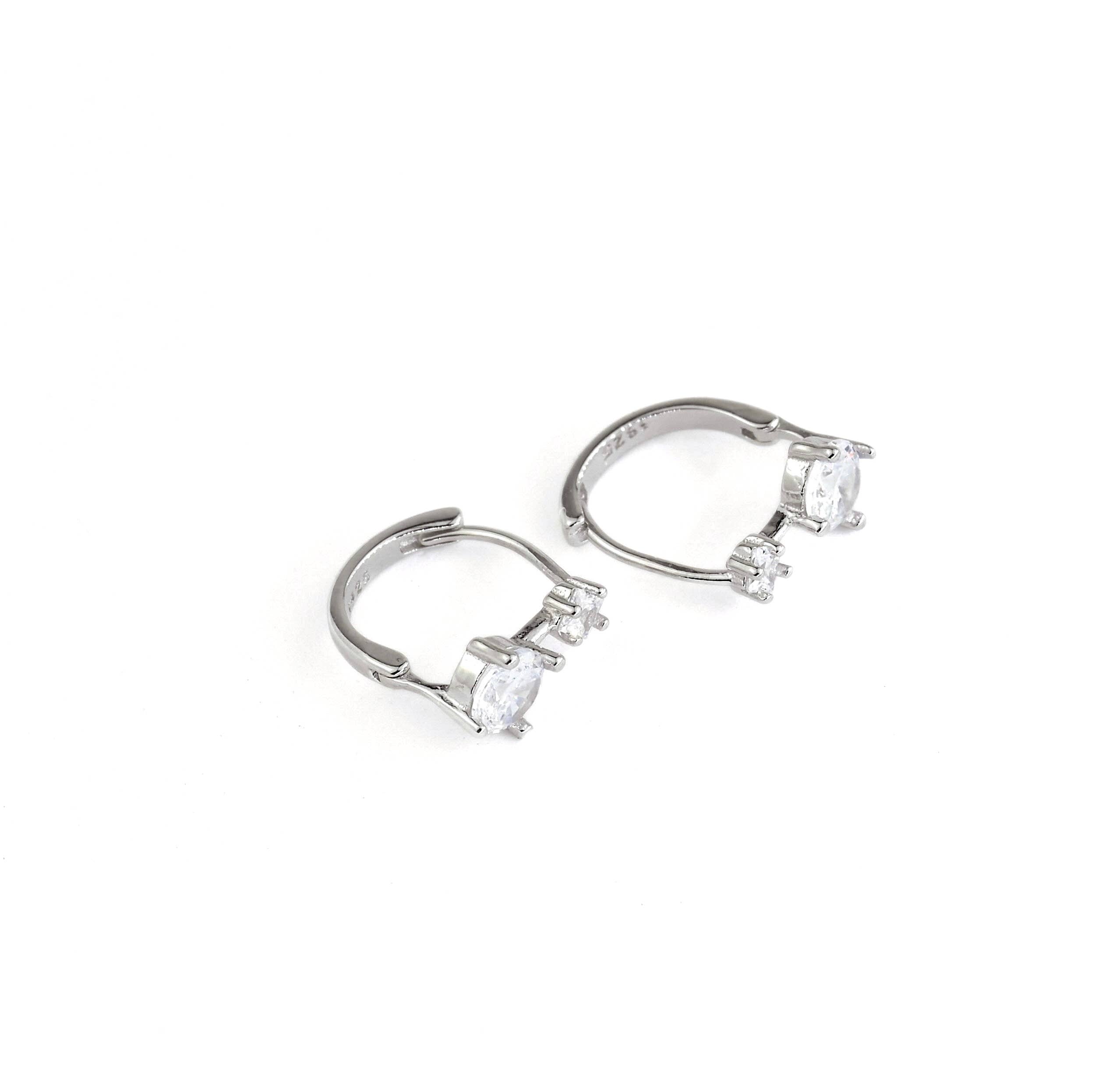 Blueyejewelry - Wholesale Huggie Earrings - Double Diamond Huggies - Sterling Silver CZ Huggie Earrings1