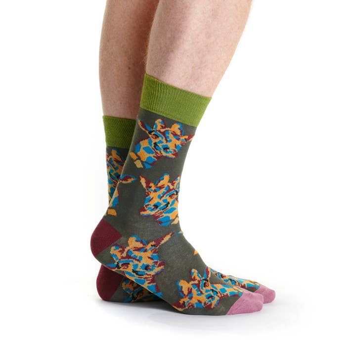 Khaki Giraffe Sock for wholesale by Ruban Rouge