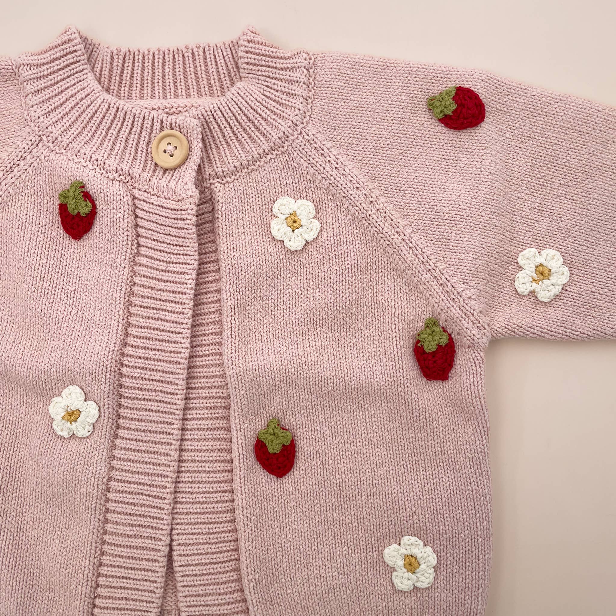 The Blueberry Hill - Wholesale Cardigan - Baby - Cotton Strawberry Flower Cardigan Blush Baby Sweater Clothes3