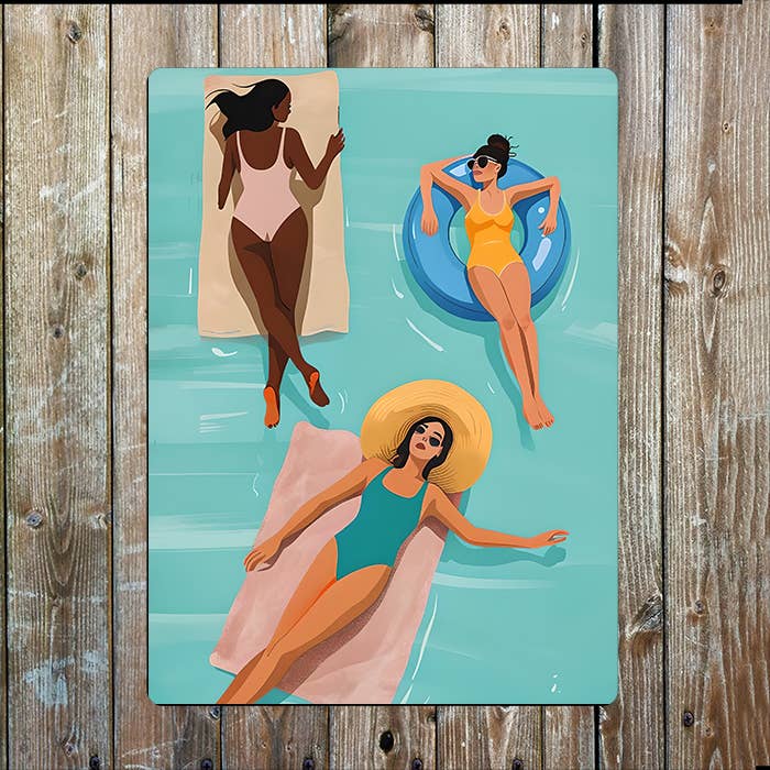 Women Relaxing Pool Water Sea Nautical Metal Sign Plaque for wholesale by The British Metal Signs Company