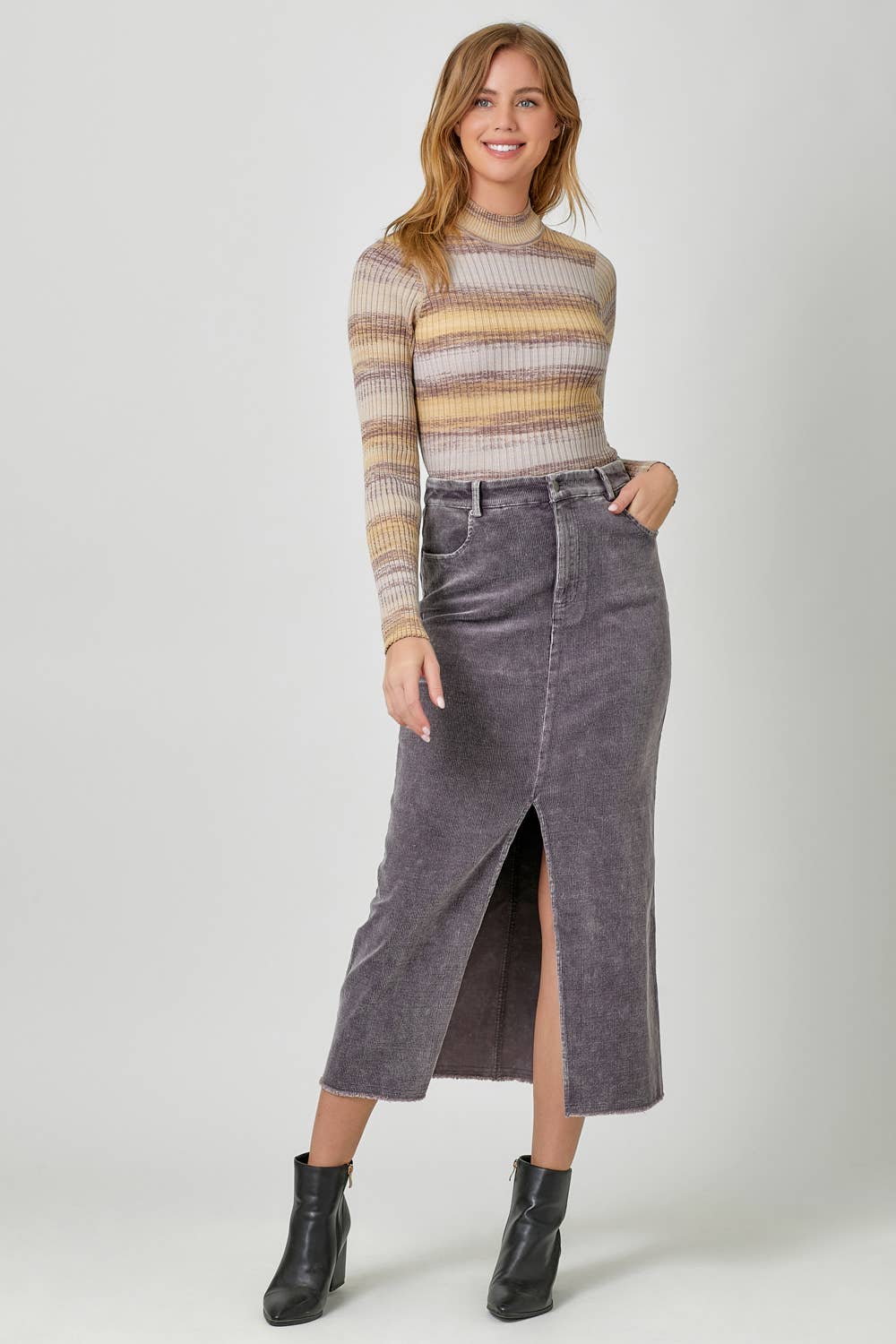 Mystree - Wholesale Skirt - Women's - 60742 Washed Front Slit Corduroy Skirt28