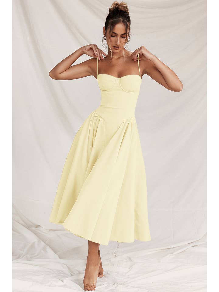 Sweetkama - Wholesale Dress - Women's - String Shoulder Solid & Floral Ladies Dress 2552817