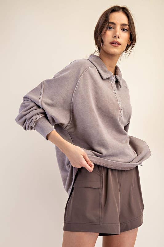 Sunday Morning - Wholesale Sweatshirt - Women's - T170037 LONG SLEEVE MINERAL WASHED POLO SWEATSHIRT26