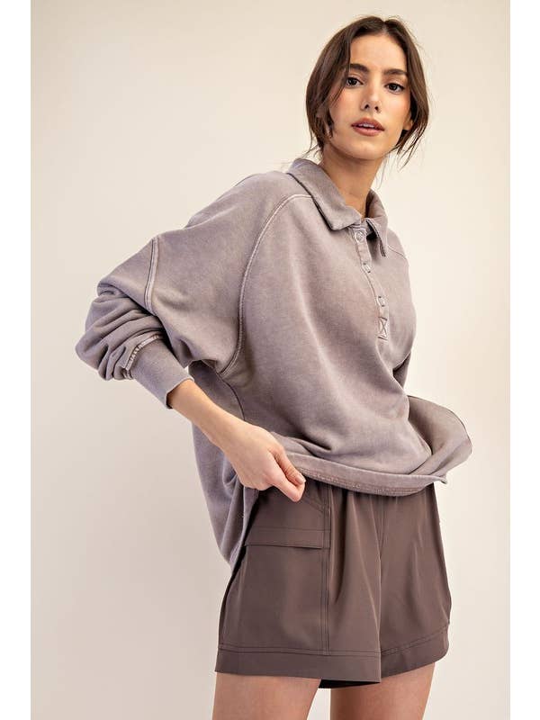 Sunday Morning - Wholesale Sweatshirt - Women's - T170037 LONG SLEEVE MINERAL WASHED POLO SWEATSHIRT26