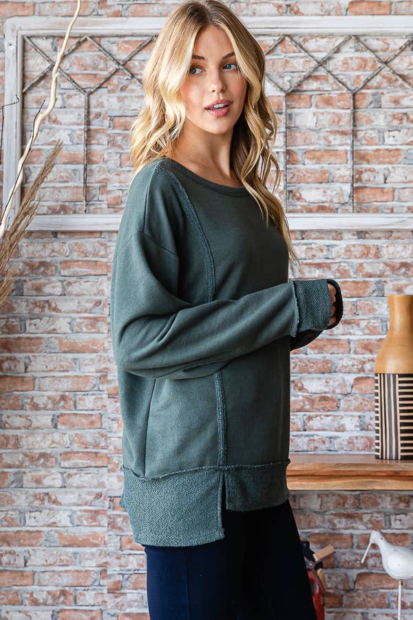 7th Ray - Wholesale Knit Top - Women's - [PLUS SIZE] Cotton Blend Raw Edge Hi Low detail Top  T5276XL22