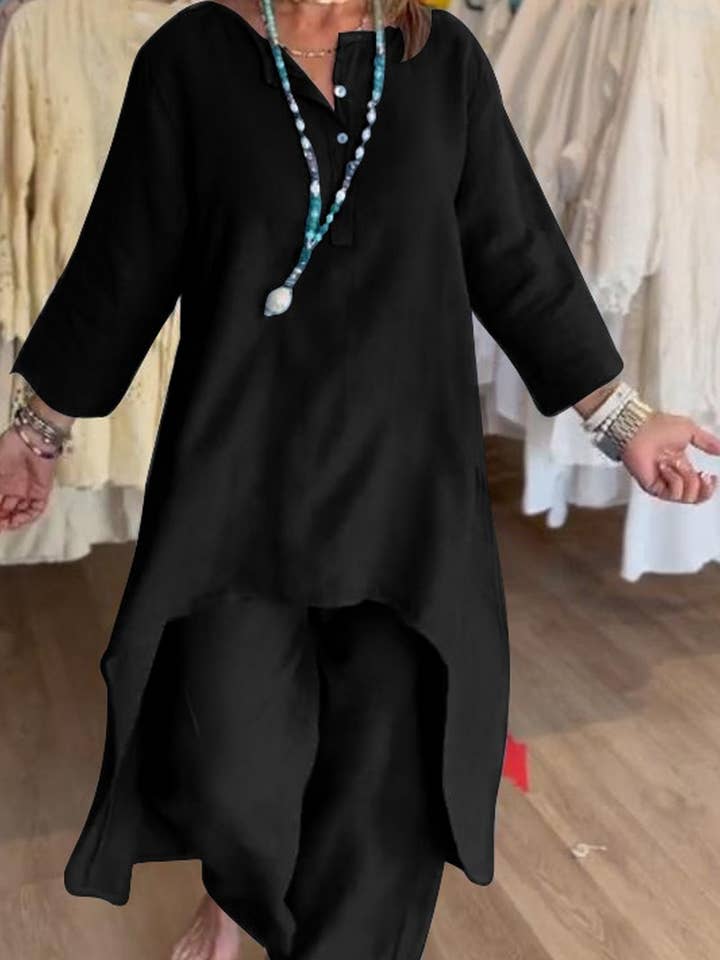 CWSTB1400_COSTUME EN COTON ET LIN À MANCHES LONGUES DE COULEUR UNIE pour la vente par NINEXIS