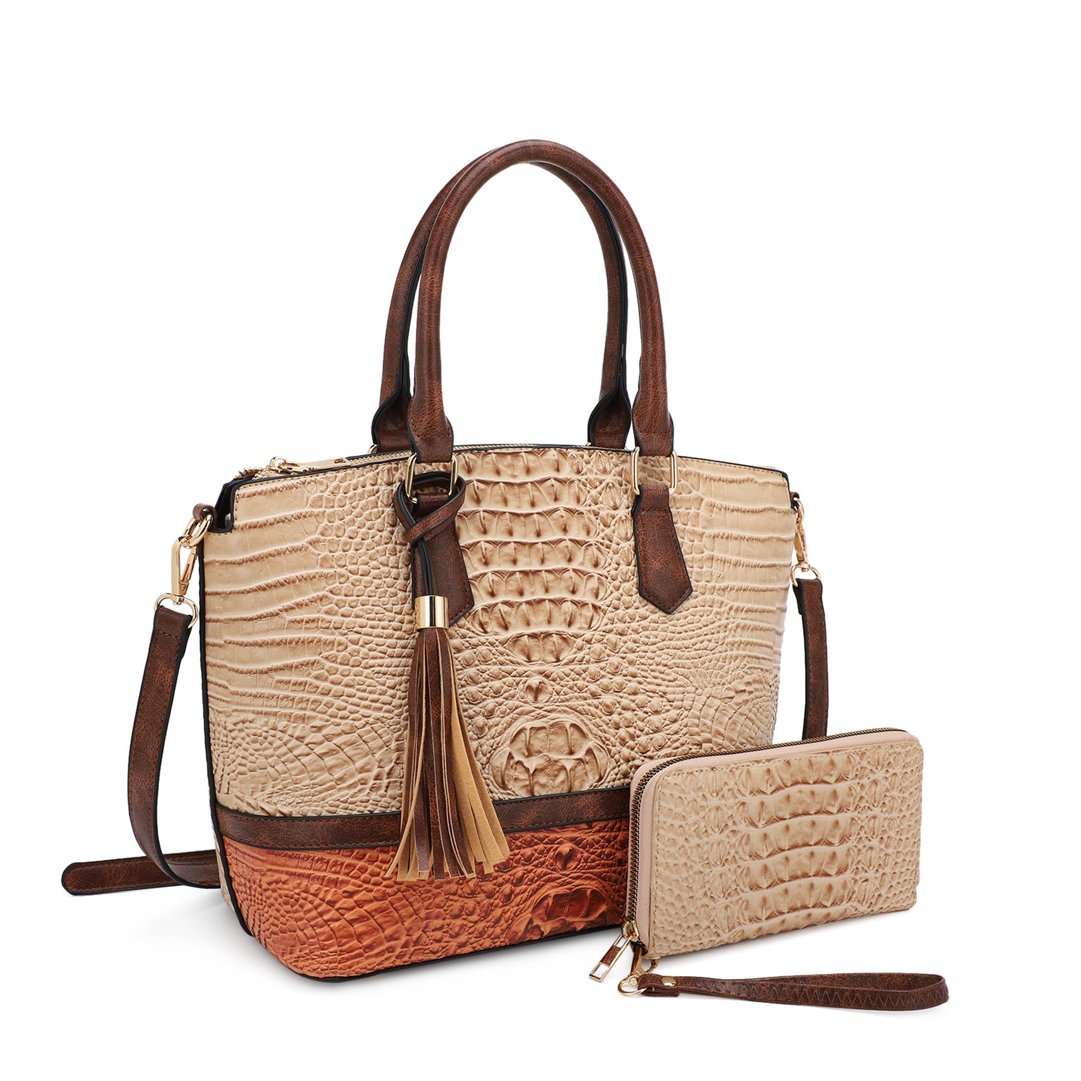 KAYLA+AVA - Vendita all'ingrosso Borsa tote - Donna - BORSA VERONICA CON MOTIVO COCCODRILLO GOFFRATO BICOLORE CON PORTAFOGLIO10