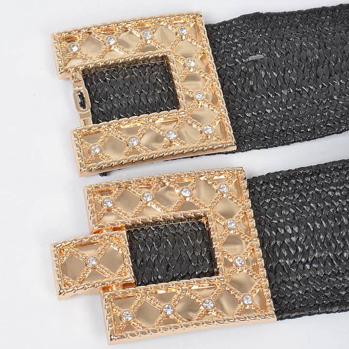 3AM BY H&D ACCESSORIES - Wholesale Belt - Women's - Rhinestone buckle stretch straw belt4