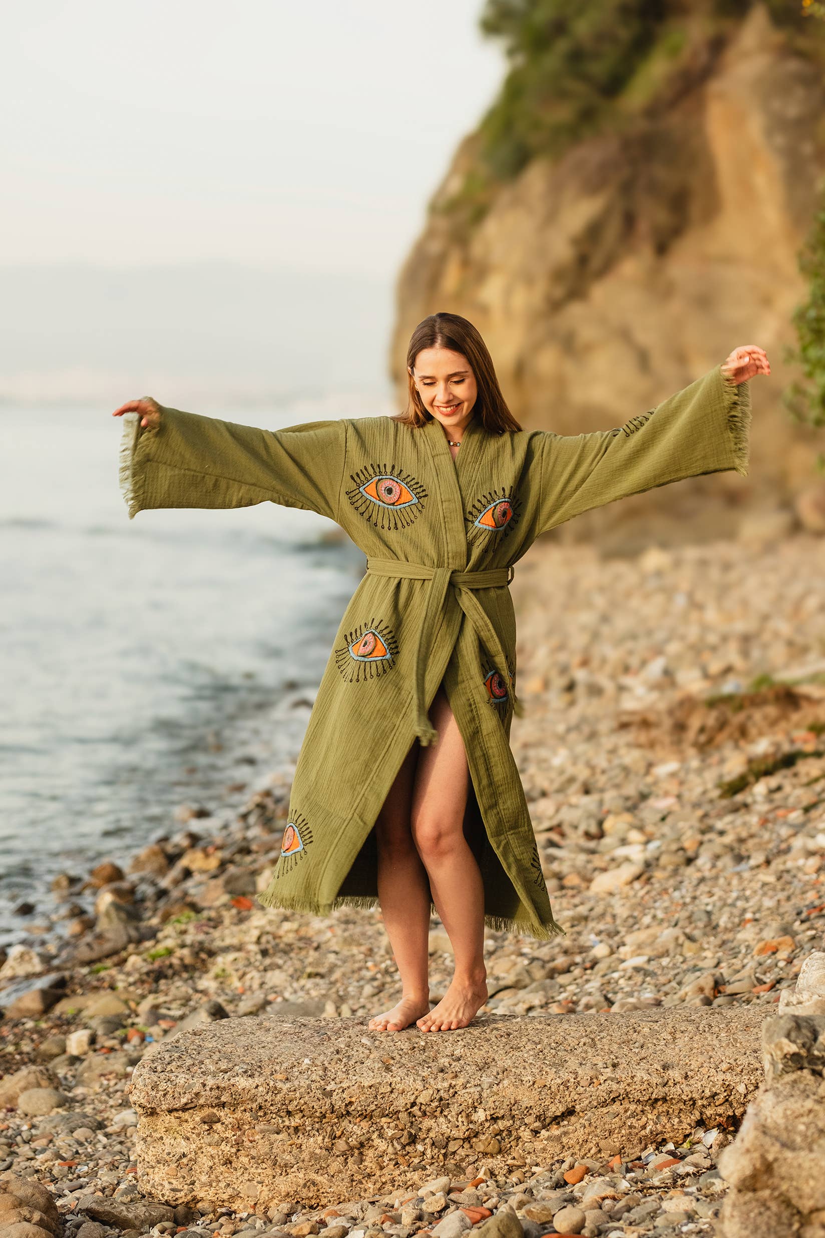 Moa – Kaftan - Mulher por atacado – Robe Evil Eye Rosa11