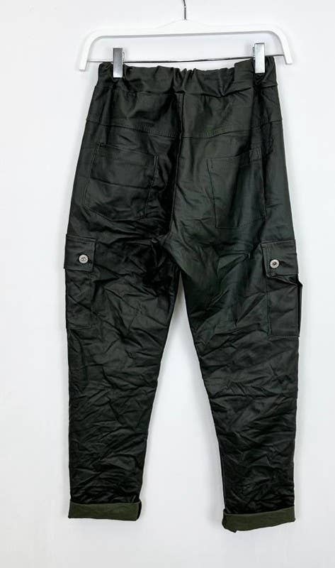 VENTI6 - Wholesale Pants - Women's - PU COATED CARGO CRINKLE JOGGERS (6809-PU)5