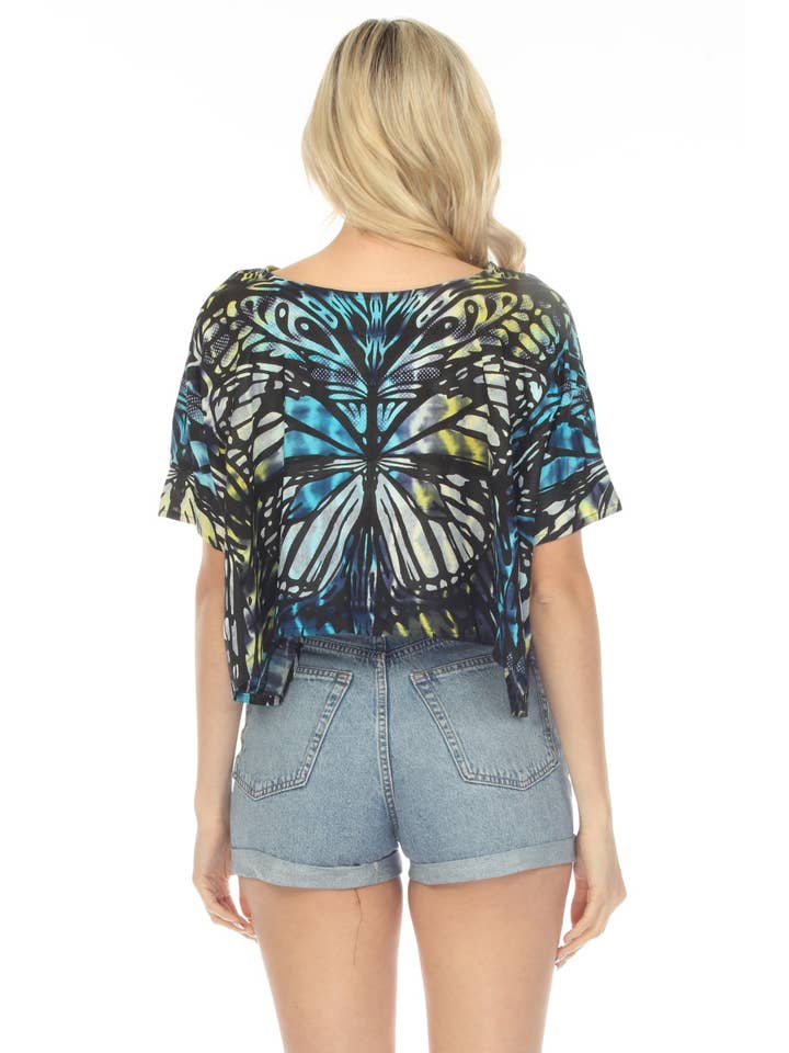 Lakhays Collection Inc. - Wholesale Blouse - Women's - Butterfly Tie-dye Scarf Crop Top