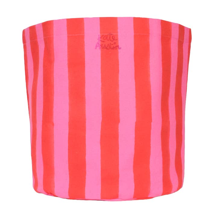 Large Canvas Basket in Pink and Red Cabana Stripe for wholesale by kate austin designs