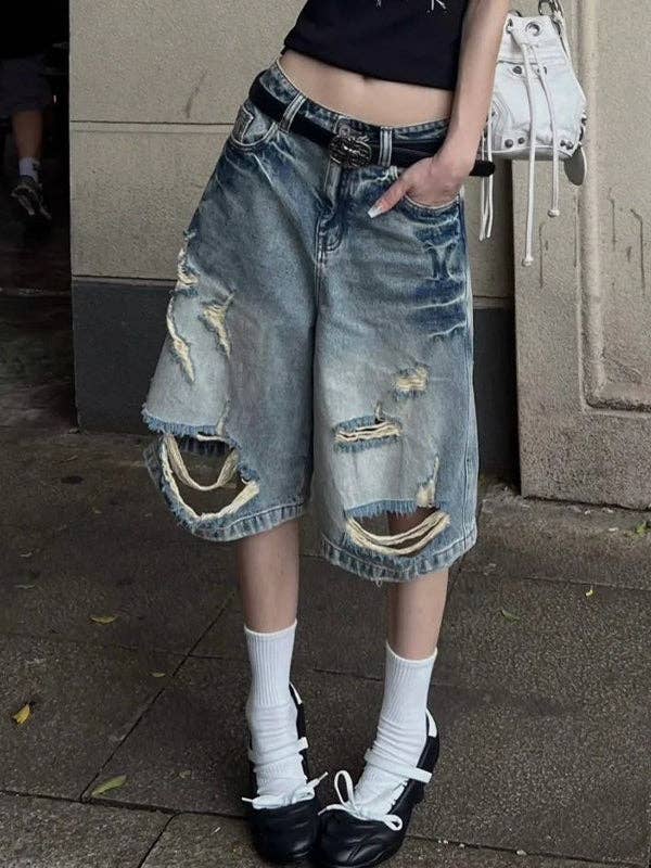 bleu Short en jean usé par le lavage en vente sur Faire1