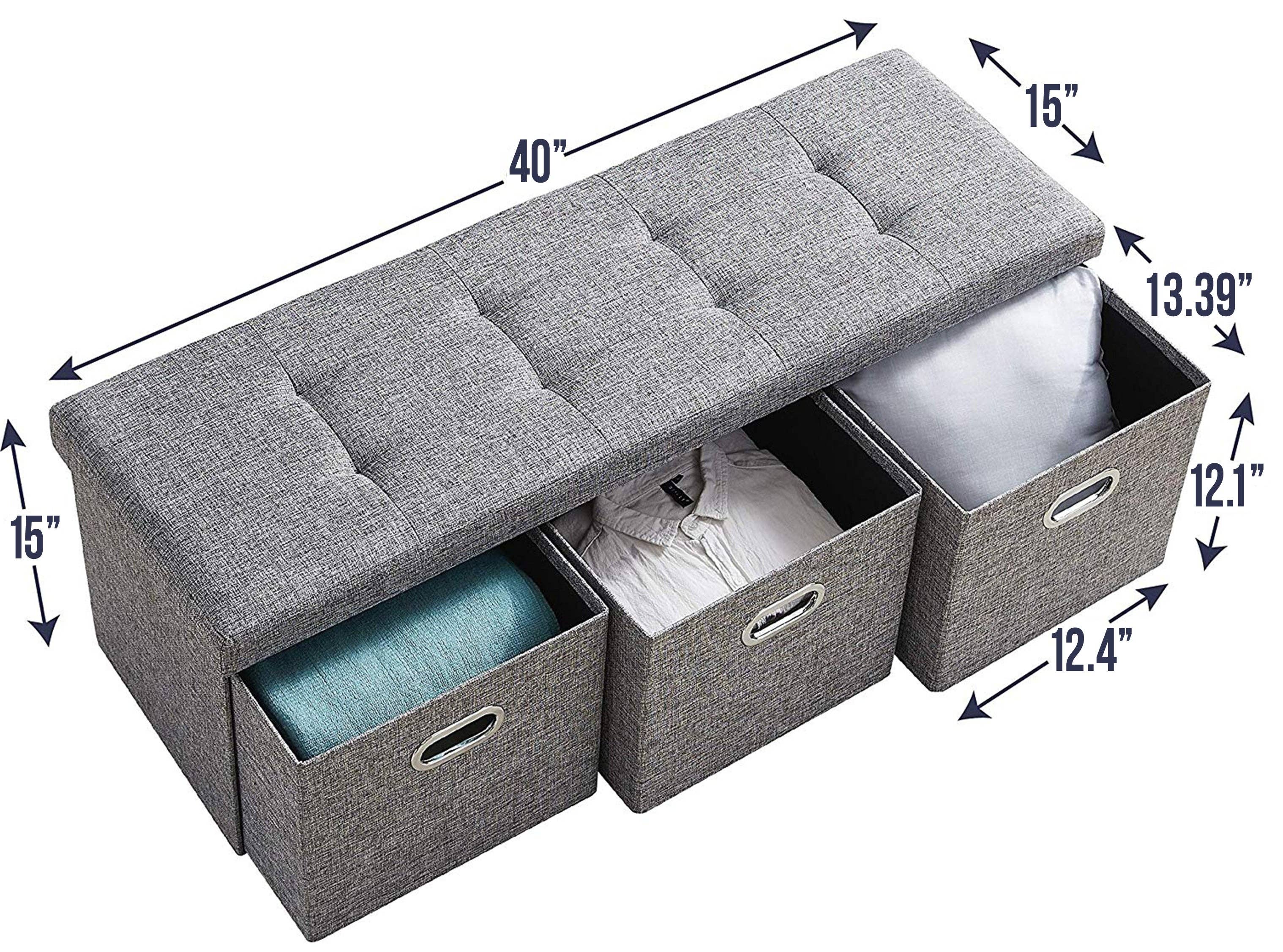 Ornavo Home – wholesale Ottoman – Foldable Tufted Linen Bench Storage Ottoman with 3 Drawers6
