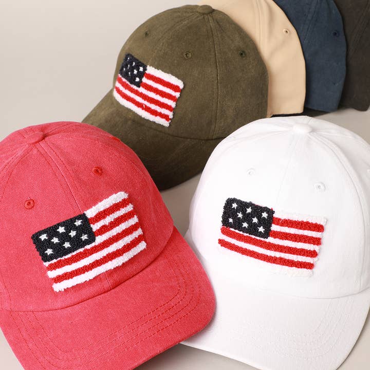 Fashion City - Wholesale Baseball Cap - Women's - American Flag Chenille Patch Baseball Cap
