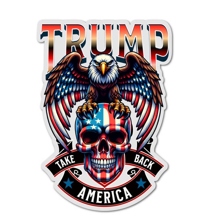 3.3" Trump skull Maga USA 2024 laminated sticker election for wholesale by Jazzy Pop Stickers