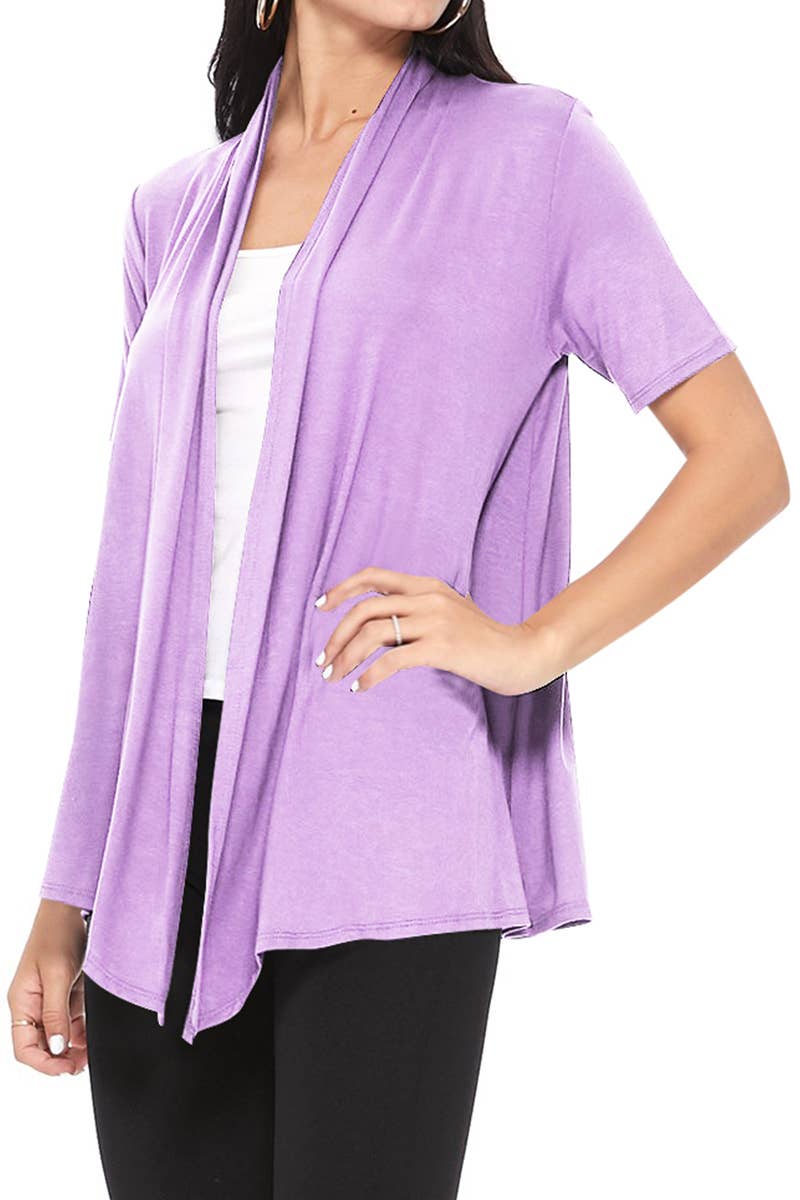 MOA COLLECTION - Wholesale Cardigan - Women's - Women's Casual Short Sleeve Draped Open Front Solid Cardigan37