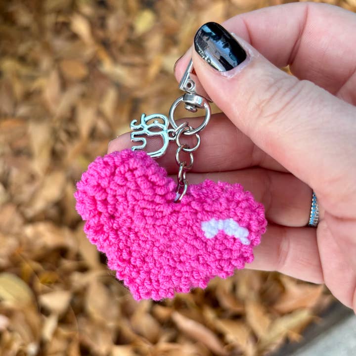 Punch Needle Valentines Keychains for wholesale by Megan Ceron Designs