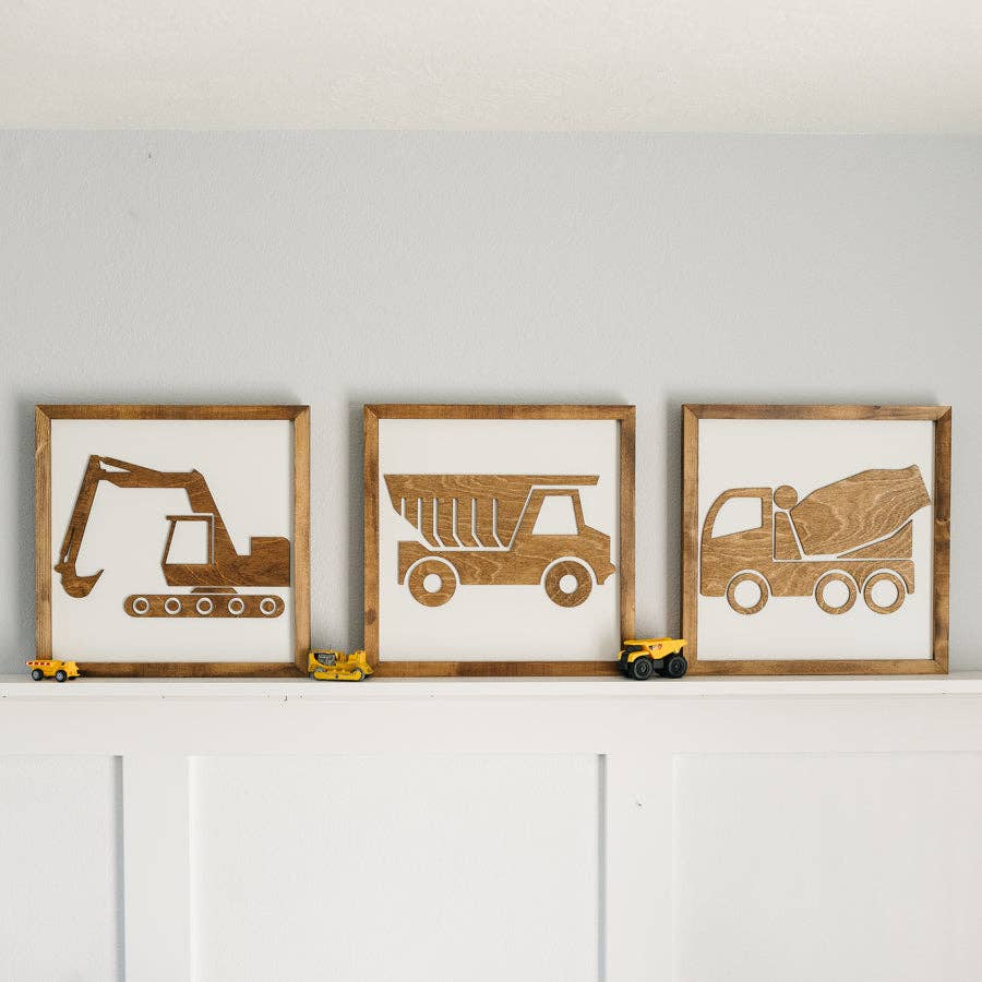 Nail and Hook Laser Cut Home Decor - Wholesale Sign - Construction Truck | 14x14 inch Wood Sign | Construction Room Decor | Construction Truck Bedroom1