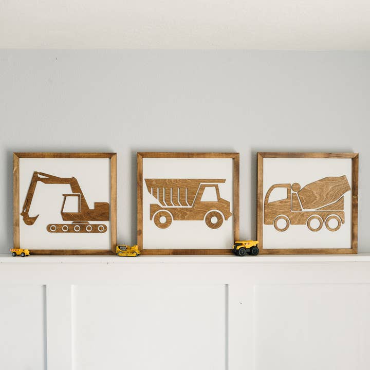 Nail and Hook Laser Cut Home Decor - Wholesale Sign - Construction Truck | 14x14 inch Wood Sign | Construction Room Decor | Construction Truck Bedroom1