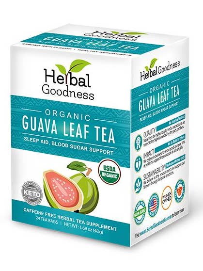 Chá Folha de Goiaba Biológico - Chá 24/2g - Ajuda ao Sono e Suporte de Açúcar Sangue - Herbal Goodness por atacado de Herbal Goodness