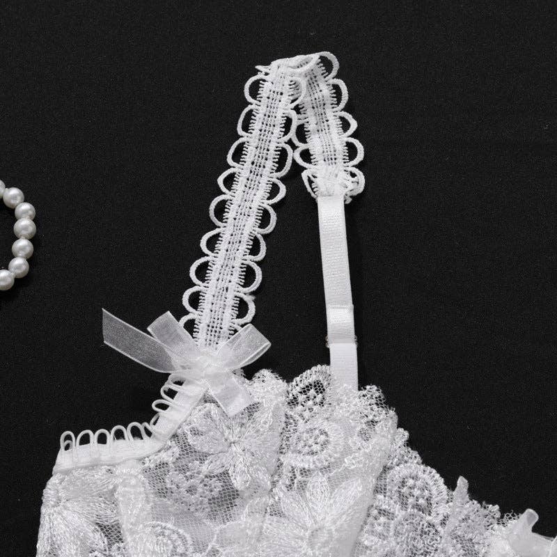 Hvid Damer Blomstret Broderi 2-delt Lingeri Korsetsæt SKLG4101 for engroshandel på Faire8