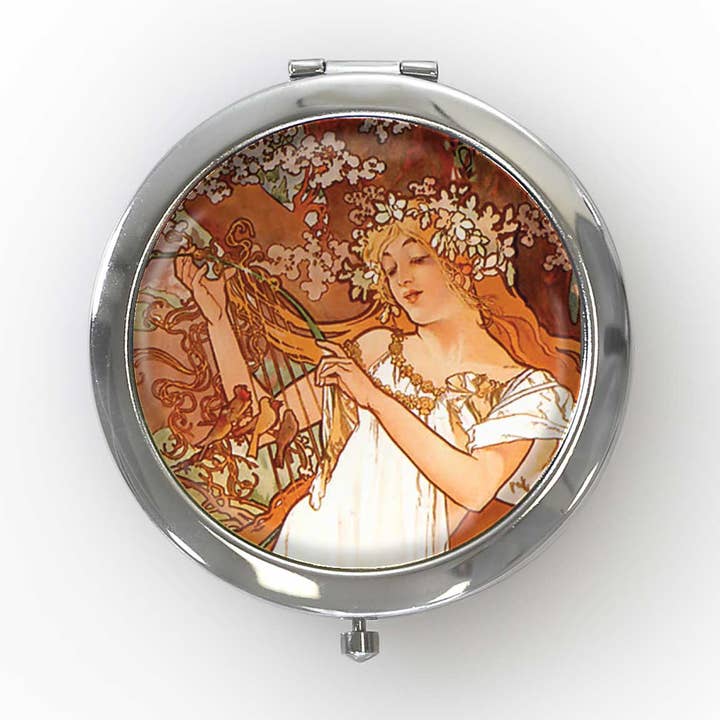 Fine art Museum Mirror Makeup Travel Purse Pocket Mucha for wholesale by Lucy Lu Designs