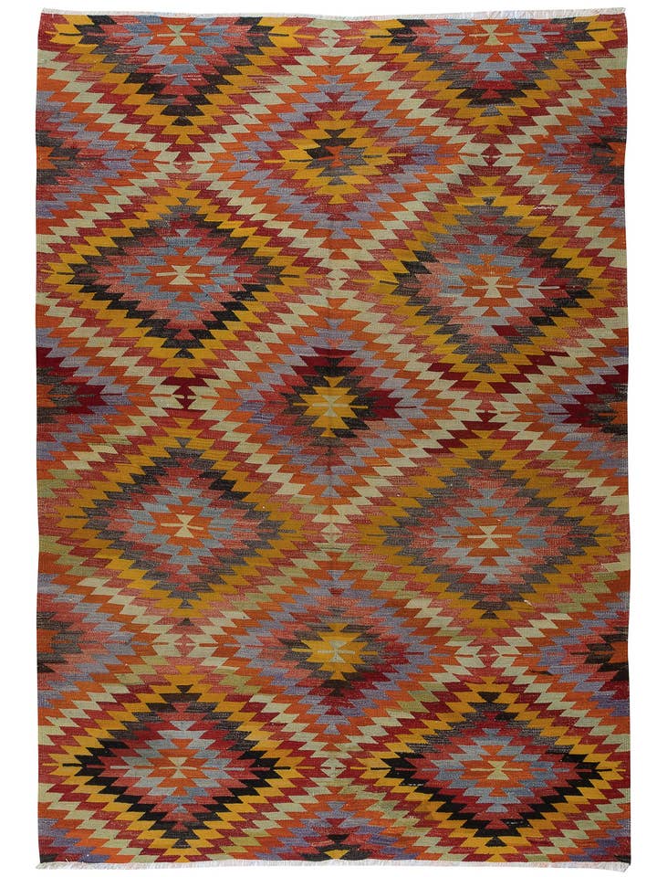 Tappeto vintage a motivi geometrici turchi tessuto a mano 6x8,5 piedi per la vendita all'ingrosso da parte di Rug Specialist LLC.