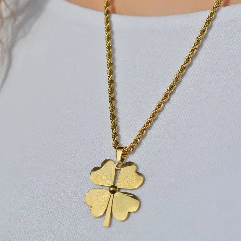 StockJWL – wholesale Hänge-/berlockhalsband – Fyrklövermodell Stål Lyckobringande Halsband Guld Färg4