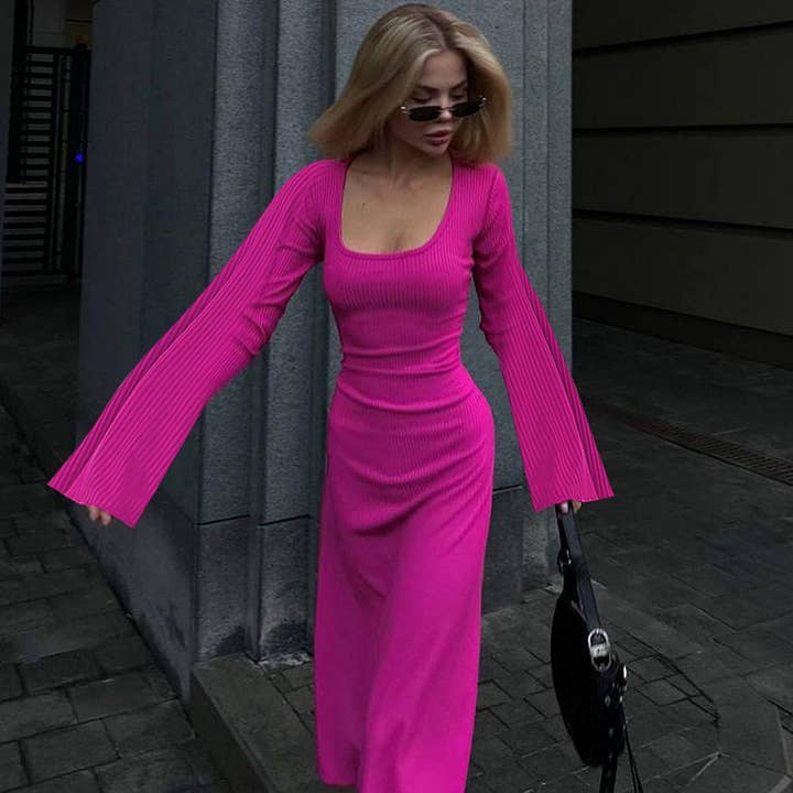 Lily Clothing - Wholesale Dress - Women's - Long sleeve high waist thread skirt with flared back
