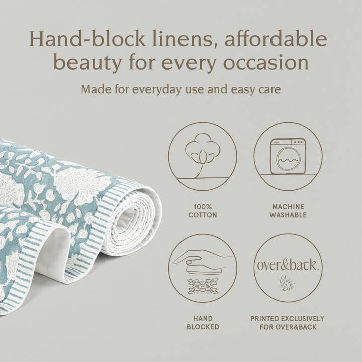 over&back - Wholesale Table Runner - Hand-Blocked Table Runner Floral Patterns 18x10838