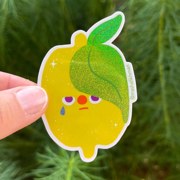 Emo Lemon Sticker for wholesale by Masha Fikhman Art