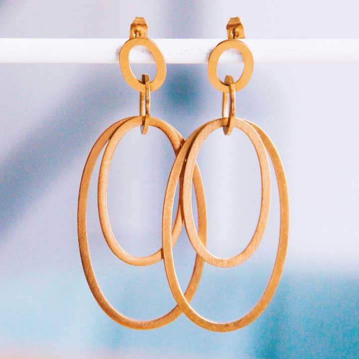 Statement earrings with oval pendants for wholesale by Bazou