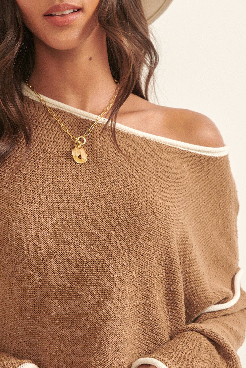 Promesa USA - Wholesale Knit Sweater - Women's - Loose Knit Boat Neck Exposed Seam Crop Sweater26