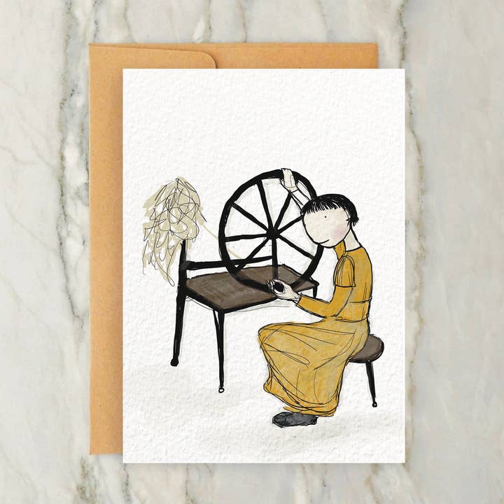 Carte « Personne en robe jaune devant un volant », 4 x 5 pouces pour la vente par Hudson Illustration Co - About Town Co