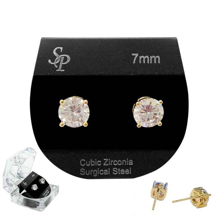 7MM Cubic Zirconia Stud Earrings with Box for wholesale by SP Sophia Collection