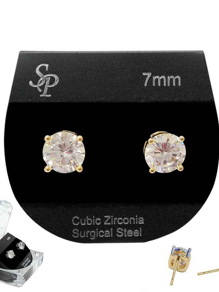 7MM Cubic Zirconia Stud Earrings with Box for wholesale by SP Sophia Collection