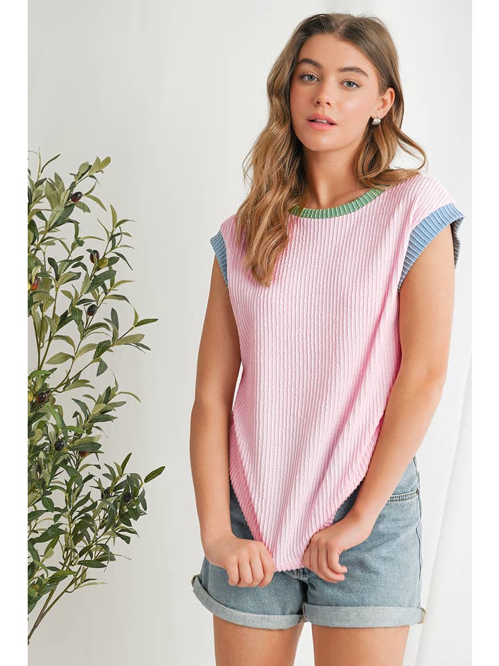 Aapparella - Wholesale Knit Top - Women's - Color Block Corded Knit Crew Neck Tee | S-XL