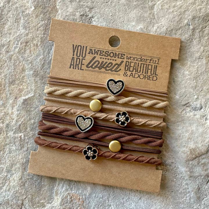 Charm Hair Ties on Kraft Card | Camel for wholesale by eastern ave studio