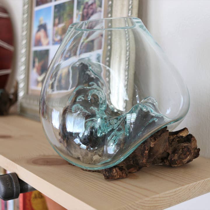 Cohasset Gifts - Wholesale Sculpture - Molten Glass & Wood Sculpture - Approx 20cm across3