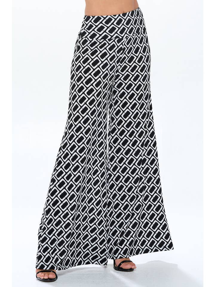 Black Made in USA Knit Print Wide Leg Pants with Thick Waistband for wholesale on Faire