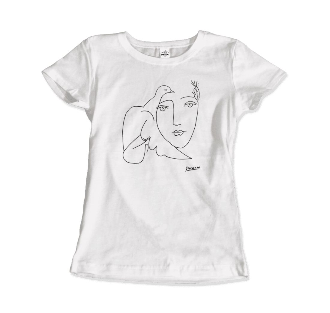 Art-O-Rama Shop – wholesale T-shirts med screentryck – Unisex – Pablo Picasso Peace (duva och ansikte) konstverk T-shirt3