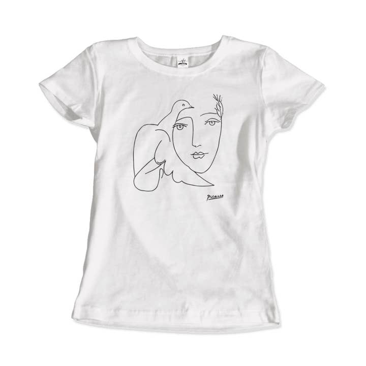 Art-O-Rama Shop – wholesale T-shirts med screentryck – Unisex – Pablo Picasso Peace (duva och ansikte) konstverk T-shirt3